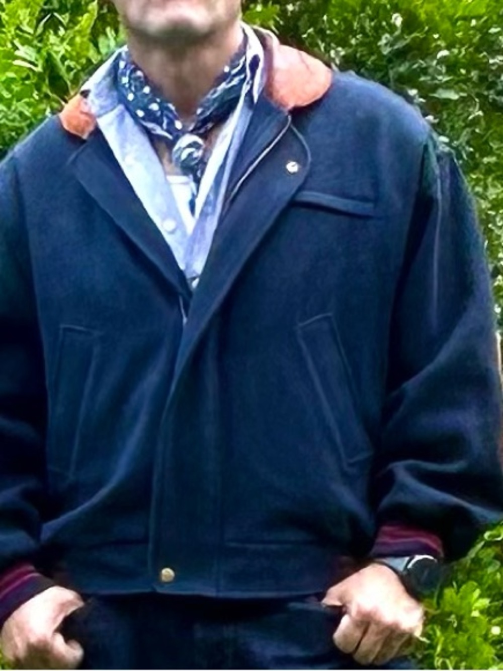 Gant Navy Bomber Jacket with Brown Leather Collar. - Picture 14 of 15